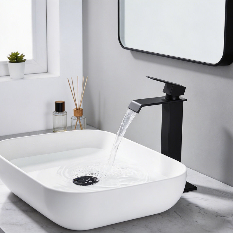 Robinet de lavabo vasque à poignée simple, Noir mat