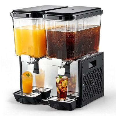 Distributeur de boissons professionnel à 2 réservoirs de 18 L/19 QT chacun, distributeur de jus en acier inoxydable, machine à thé glacé avec une température de refroidissement de 7 à 12 °C (45 à 54 °F), idéal pour les boissons fraîches dans les restaurants, bars et fêtes.