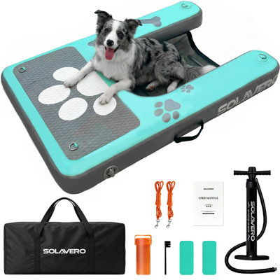 Rampe gonflable pour chien, échelle de piscine pour animaux de compagnie antidérapante avec tapis de traction EVA, escalier flottant pour chien avec pompe, trousse de réparation et sac de transport, pour piscine, lac, bateau et quai