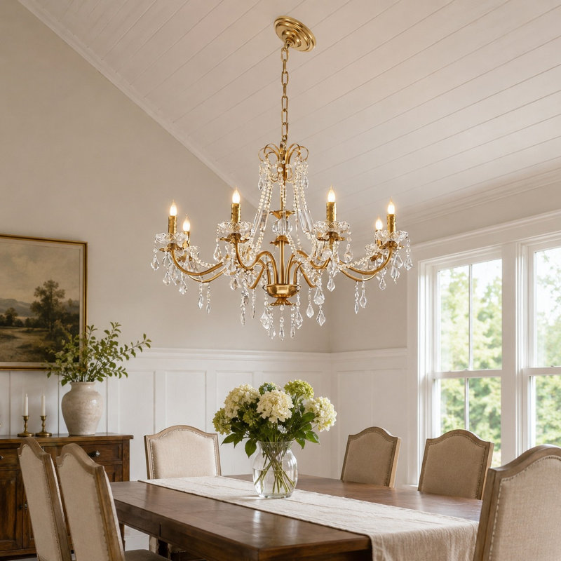 30.7" 8-Head Crystal Adjustable Chain Chandelier for High-Ceiling SpacesChandelier