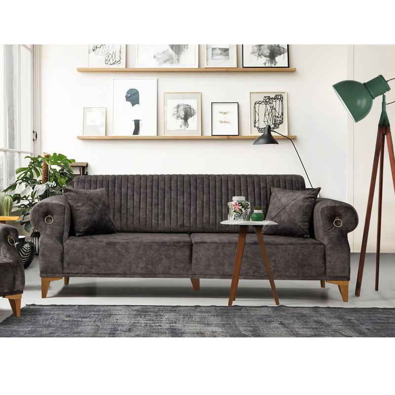 Canapé rembourré 90,6 po Dimick, Velours anthracite