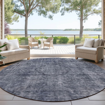 Machine Washable Indoor/Outdoor Cinead ACN1656 Blue Rug