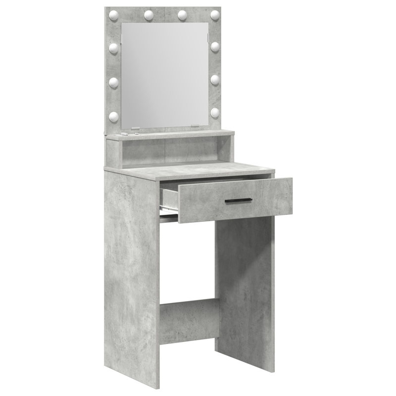 Dressing Table with Mirror and Storage Included, Concrete Grey