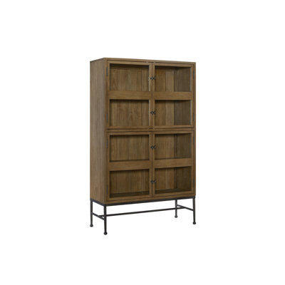 Almond - Colored Bookcase Crafted With Veneers, Glass Paned Doors For Protection, Spacious Shelving, Metal Base, 151 Lb Weight