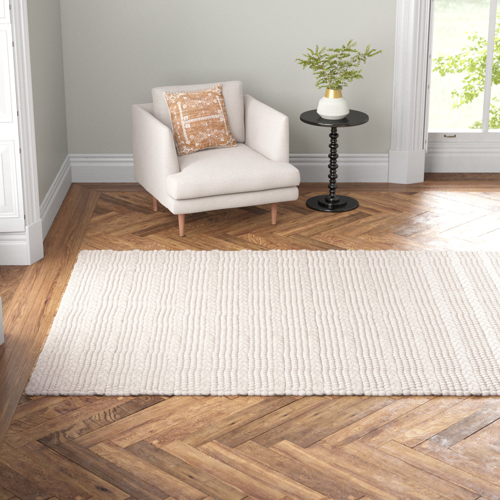 Sestina Ivory Handmade Flatweave Rug, Rectangle 6' x 9'