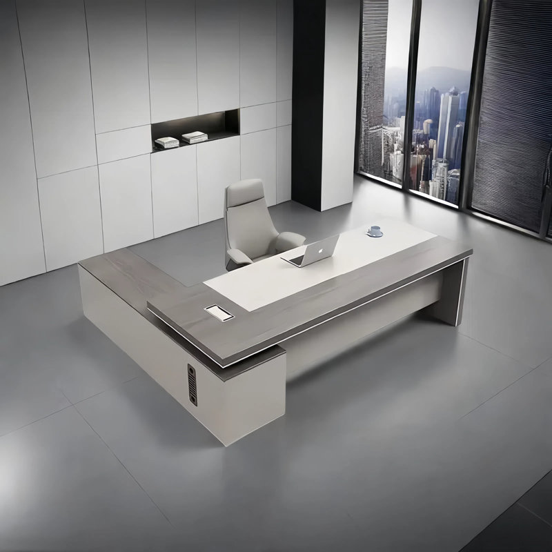 Bureau d'ordinateur de luxe de style moderne avec casiers, H 29,53 po x l 62,99 po x P 31,5 po