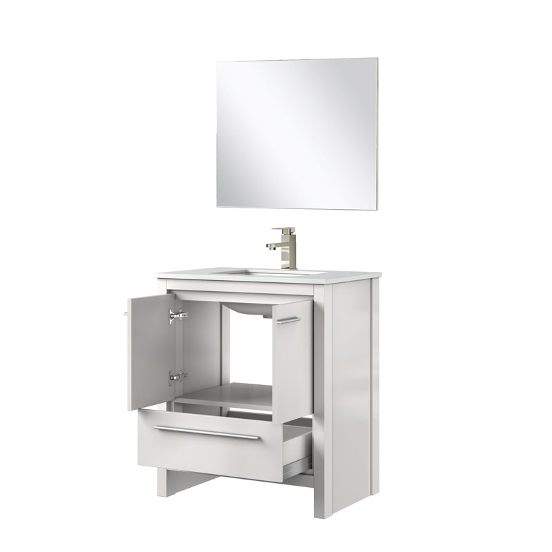 Lafarre 30" W x 20" D Single Vanity, 28" Mirror & Faucet Set, White, White Cultured Marble