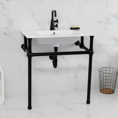 Kingston Brass Templeton 31-Inch Ceramic Console Sink with Brass Legs (1-Hole)