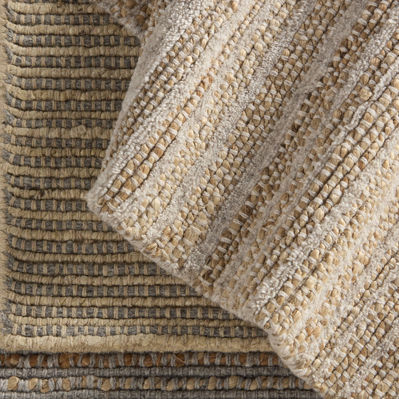 Neutral Handwoven Wool and Cotton Rectangular Rug 10' x 14'