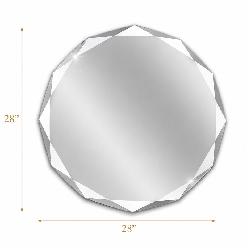 Scalloped Circle Vanity Wall Mirror, Solid Wood Flat Frame Decorative Mirror for Bathroom or Living Room, 28" x 28"