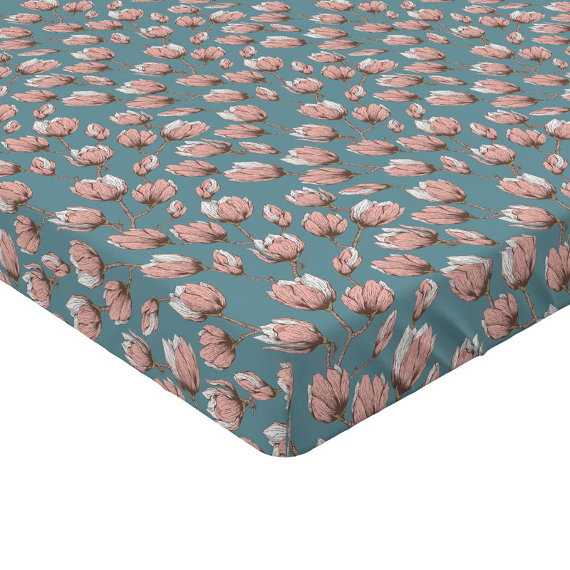 Ambesonne Nature Fitted Sheet Leaves Botanical Style Art, Twin Fitted Sheet, Gray/Teal Rose/Umber Floral