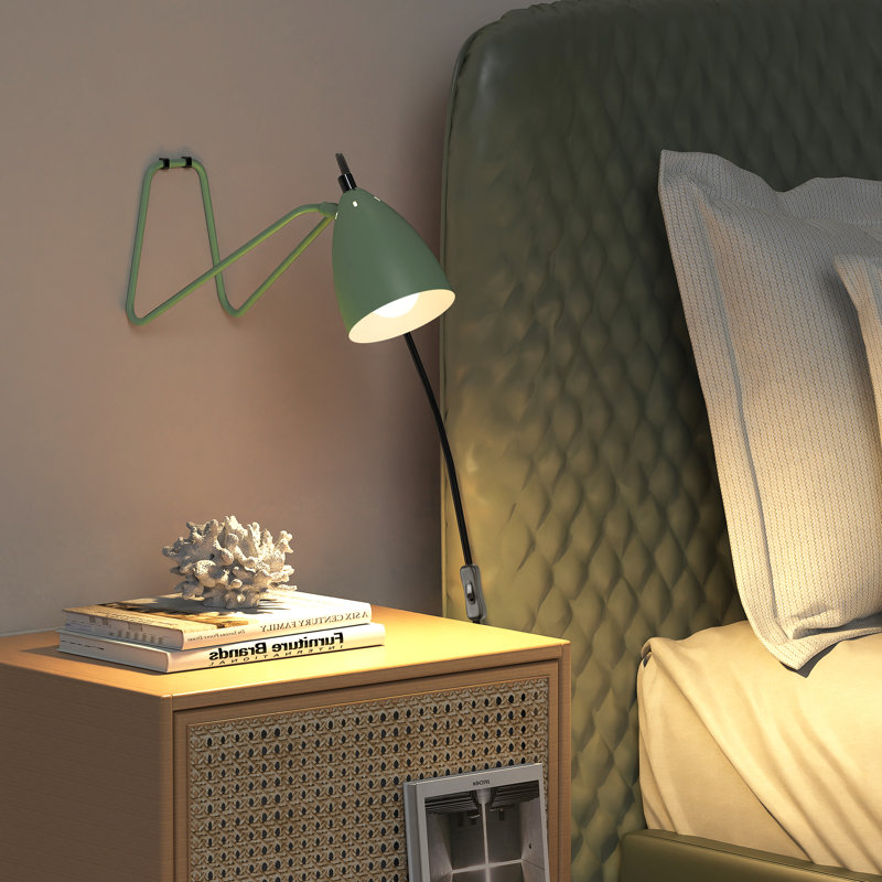 Modern Metal Table Lamp Set Of 2, Reading Bedside Lamps 350°Rotatable For Study Bedroom Dorm, Green, Green