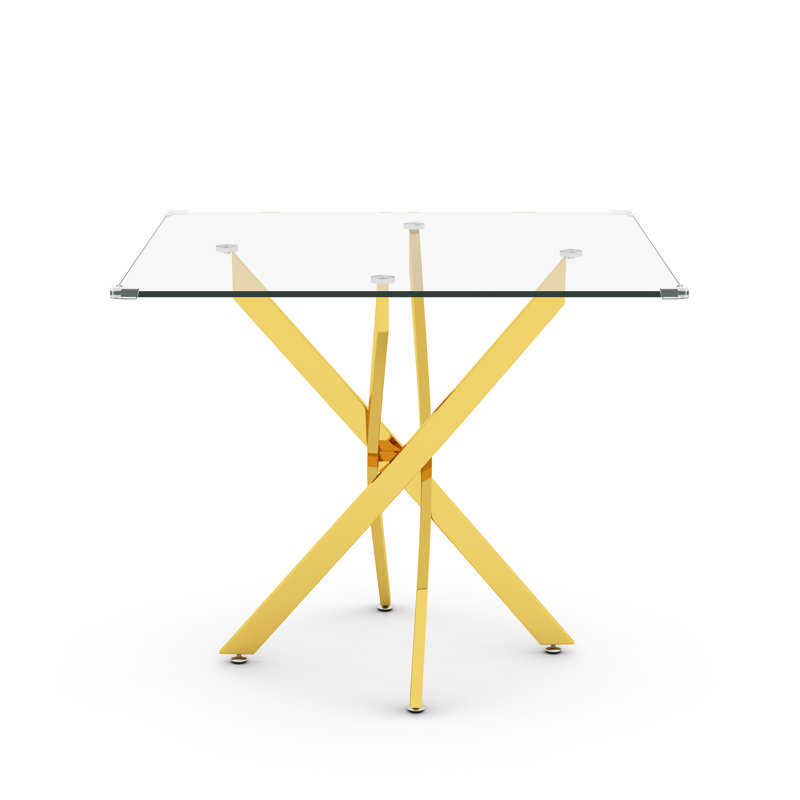 Glass Top Metal Base Dining Table, Gold