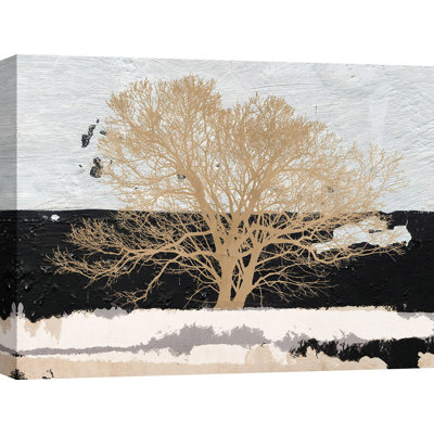 Golden Tree 1 Piece Wrapped Canvas Painting