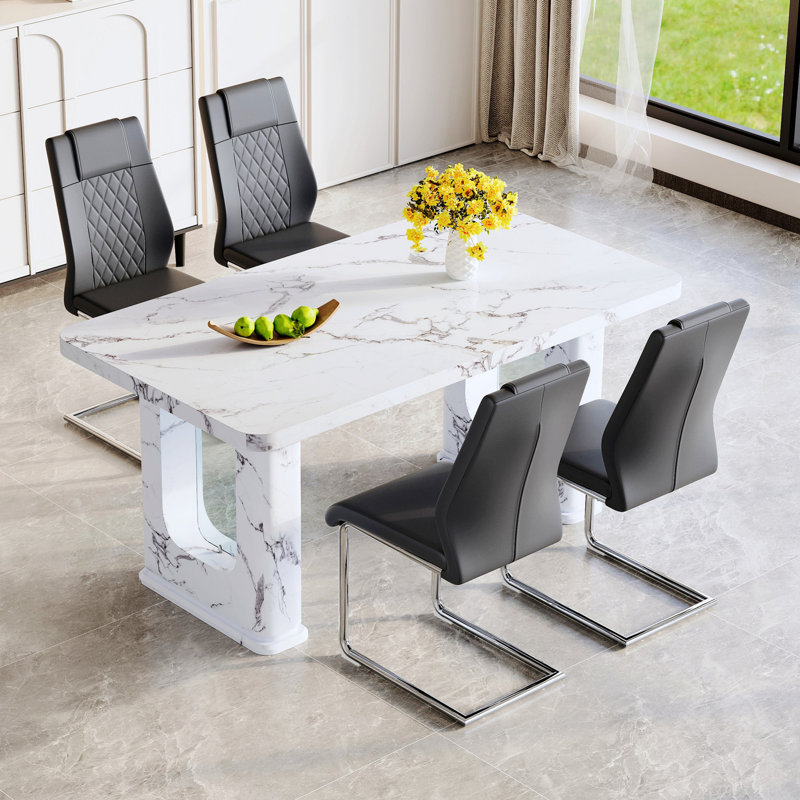 Ensemble de table de salle à manger, ensemble de table et 4 chaises, 4 chaises avec pieds arqués en métal