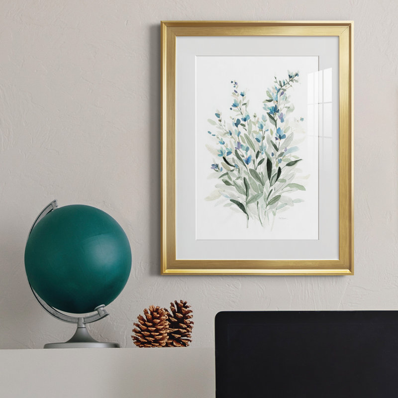 Delicate Blue Botanical I - peinture encadrée, H 22,5 po x l 30,5 po x P 1,5 po, Or