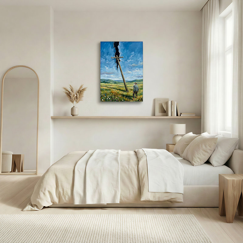 Ensemble de 1 tableau sur toile représentant un paysage rural, H 24 po x l 18 po, Toile tendue