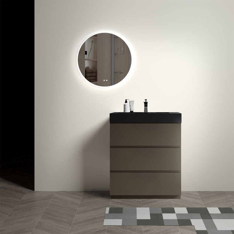 Meuble-lavabo avec lavabo Alice, 30", Gris, Noir
