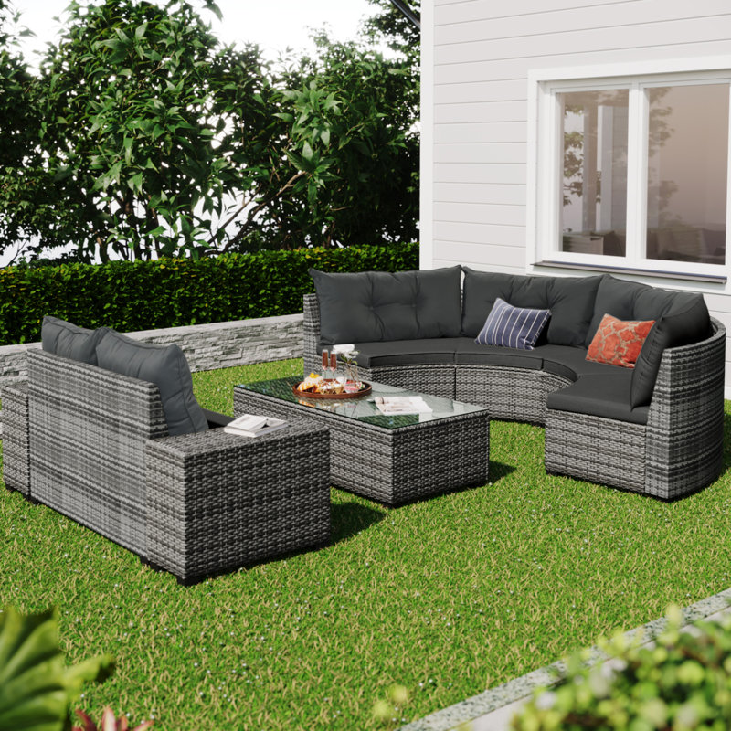 6 - Person Patio Conversation Set with Cushions, Gray
