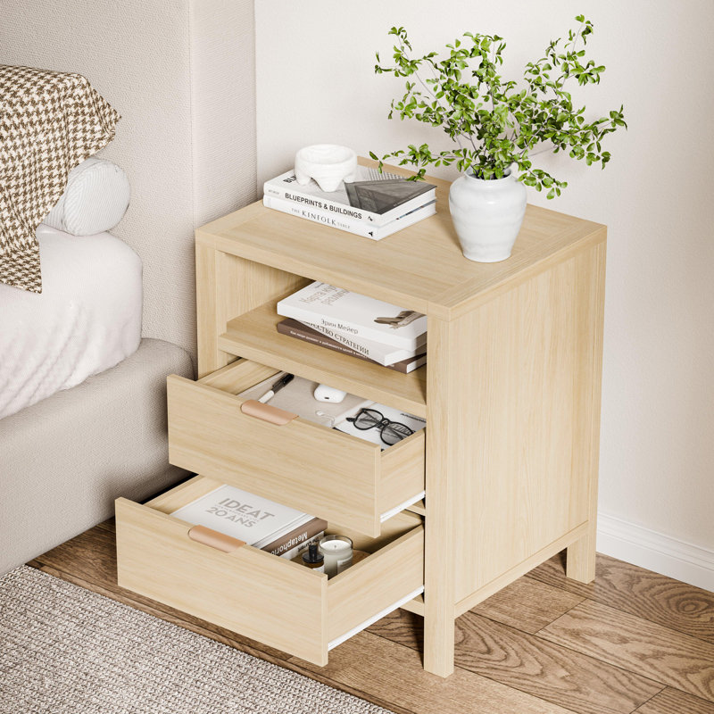 Cadre de lit tête de lit tapissier à oreilles avec table de chevet 2 tiroirs Horst, 26.38" H X 20.87" W X 17.32" D, Full