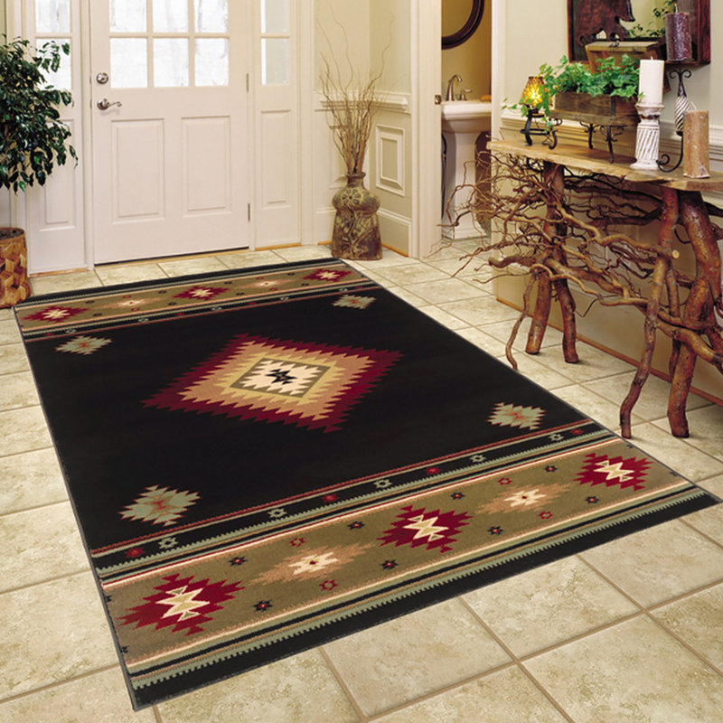 Tapis noir / vert Appomattox Southwestern, Rectangle 6 pi 7 po x 9 pi 6 po
