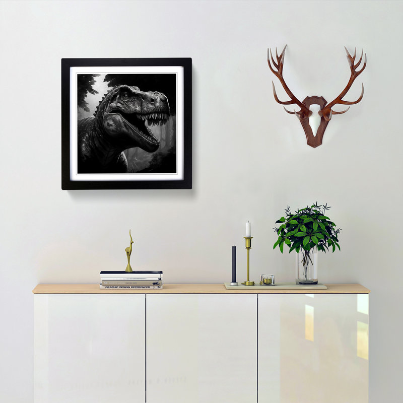 Tyrannosaurus Rex Drawing No.1 - Single Picture Frame Print on Wood, Black