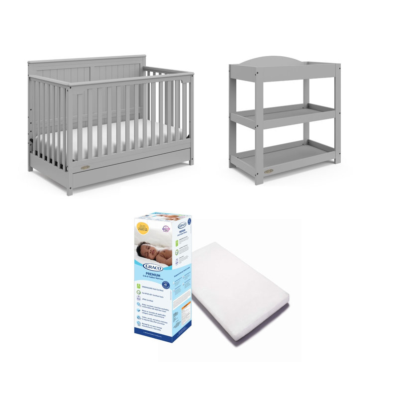 Ensemble de lit de bébé convertible 5 en 1 avec tiroir, table à langer personnalisable et matelas Graco Hadley, Galet