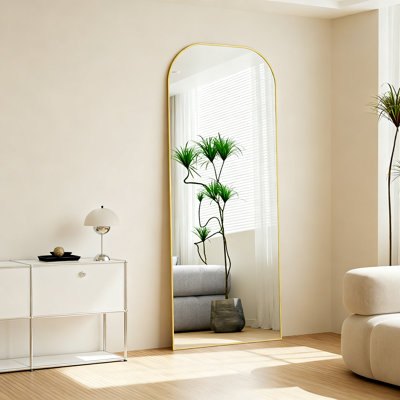 Full Length Mirror, 56"X21", Domed Top Square-Edged Floor Mirror With Aluminum Alloy Frame And Stand For Bedroom, Living Room (Gold)