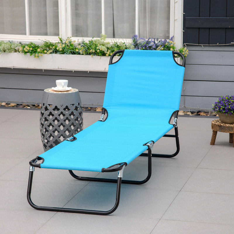 Outsunny Folding Chaise Lounge Pool Chairs, Outdoor Sun Tanning Chairs With 5-Level Reclining Back, Steel Frame For Beach, Yard, Patio, Sky Blue