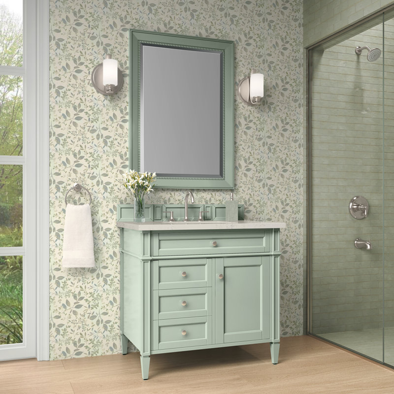 Deleon 36" Single Bathroom Vanity Set, Sage Green, 8" Widespread, Siberian