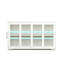 Armoire de rangement blanche avec porte vitrée. Construit pour la performance. 2 portes coulissantes et une tablette réglable pour une organisation efficace. Enduit. Fond antidérapant du plancher à l'armoire endommagée - fabriqué