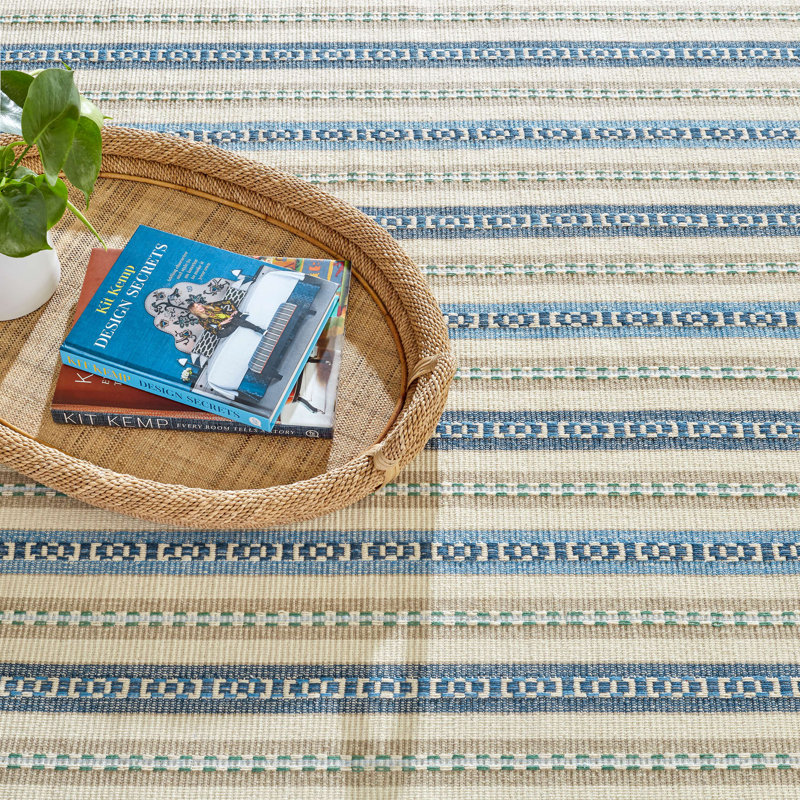 Long Slade Indigo Handwoven Cotton Rug, Rectangle 3' x 5'