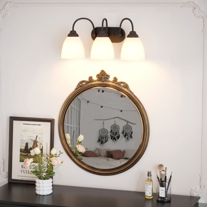 Éclairage pour meuble-lavabo 3 lumières avec abat-jour en verre givré blanc (3 ampoules B11 incluses), Noir