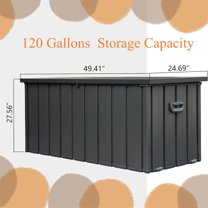 Harmony 120 Gallons Waterproof Outdoor Steel Deck Box, Patio Deck Storage Box with Wheels, Gray