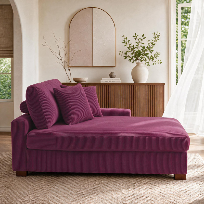 Milbrey Oversized Upholstered Chaise Lounge with Armrests & Throw Pillows, Right Hand Facing, Corduroy, Purple