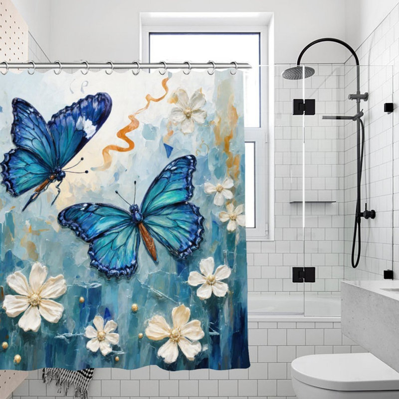 Rideau de douche bleu sarcelle à motif floral 72 po x l 72 po