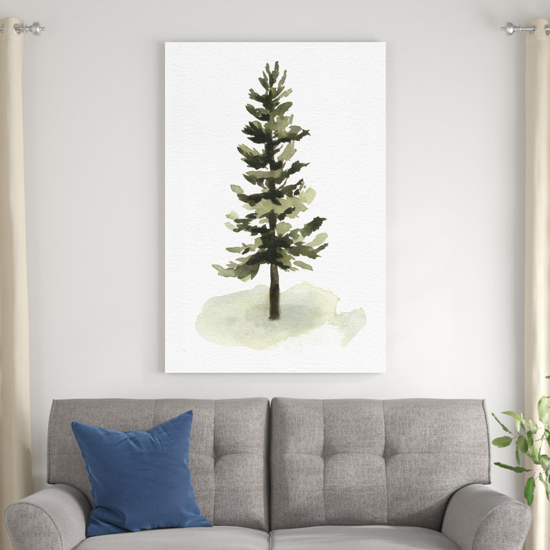 «Watercolor Pine II» par Emma Caroline - peinture sur toile tendue, H 48 po x l 32 po