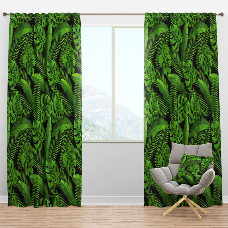 Panneau de rideau simple semi-diaphane avec passe-tringle Tropical Exotic Plants, l 52 po x L 95 po