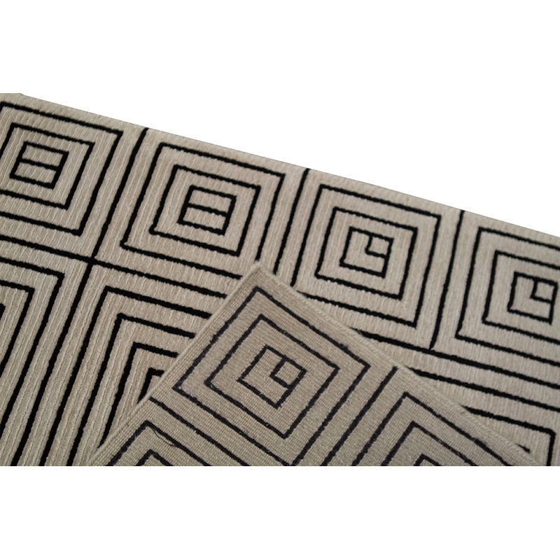 Hand-Knotted High-Quality Ivory and Black Area Rug