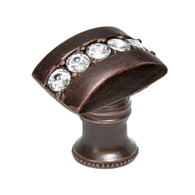 Caché rectangle knob with flared foot with center of 5 rivoli Swarovski Clear Crystalsin Chalice
