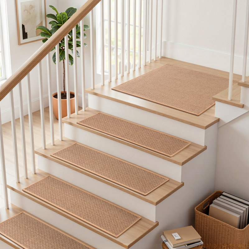 Tapis d'escalier tissés antidérapants, 1 pièce, Carré 2 pi 6 po