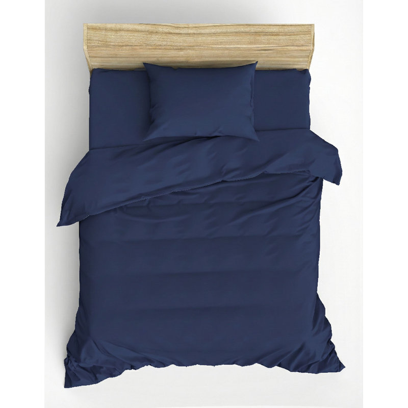 Ensemble de housse de couette 100% coton de qualité supérieure Ranforce, bleu foncé | Housse de couette avec fermeture à boutons 53,1 po x 78,7 po + 1 taie d'oreiller 31,5 po x 31,5 po avec fermeture à enveloppe | Doux, durable, lavable à la machine à 104 ° F, 145 fils au pouce carré
