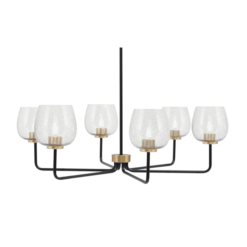 Lustre 6 lumières Amarmula, noir mat et laiton vieilli, verre fumé 6 po, Transparent/noir, Noir/laiton