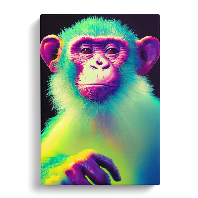 Neon Monkey No.1 - Wrapped Canvas, 50cm H x 35cm W x 3cm D