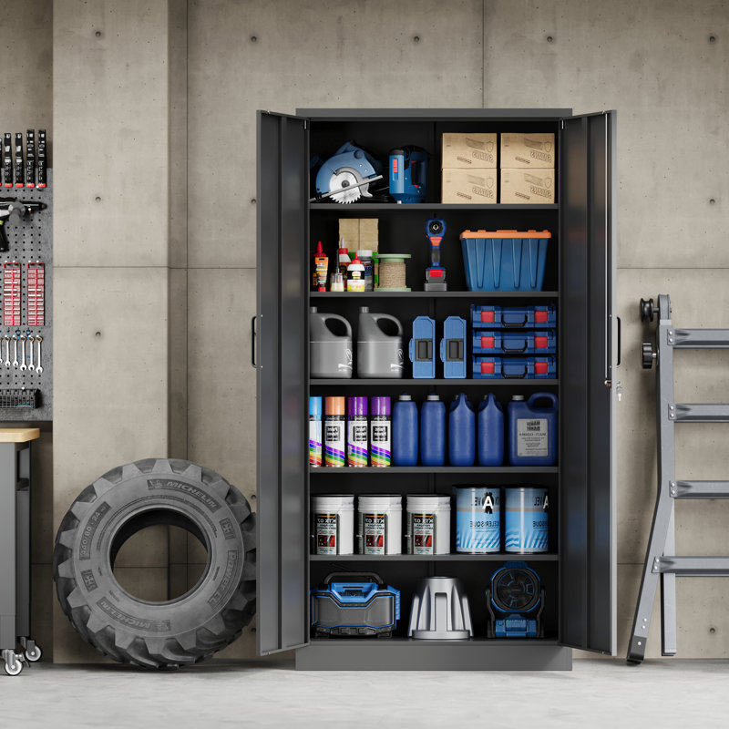 Delvale 6 - Shelf Steel Storage Cabinet ( 70.87'' H x 31.5'' W x 15.7'' D), Black