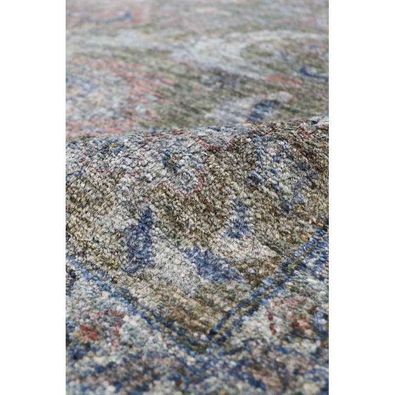Tapis unique en laine noué à la main orange / brun / bleu de 8 pi 11 po x 9 pi 10 po Melody