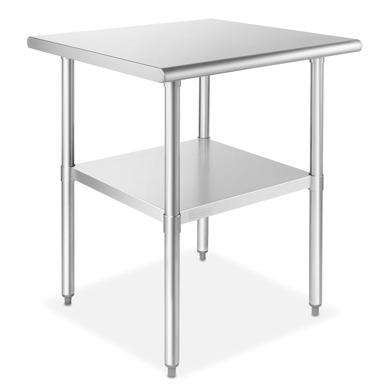 30" Square Satin Stainless Steel Work Table with Undershelf