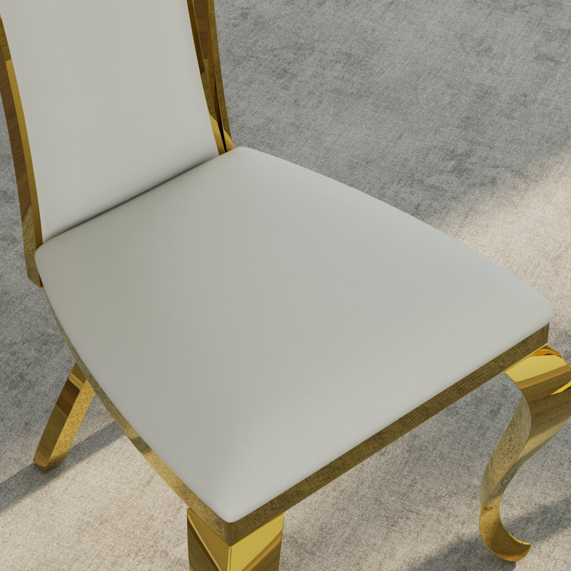 Ensemble de table de salle à manger de luxe avec 6 chaises en cuir, Blanc, Doré, Blanc / Doré