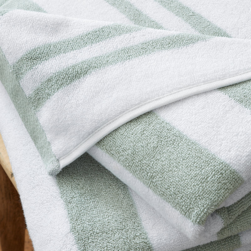 100% Cotton Plush Jacquard Hand Towel, White/Green