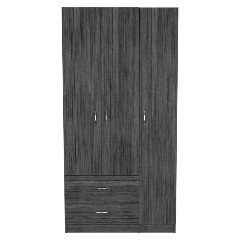 Commode combinée 71 po à trois portes et deux tiroirs en bois gris foncé